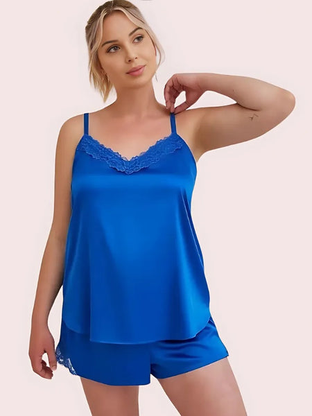 Lace Trim Satin Short Camisole Set