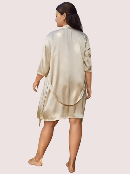 5XL-6XL Beige Silk Satin Robe