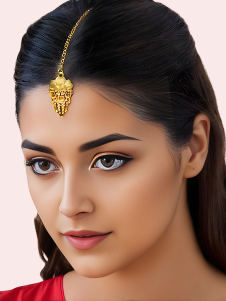 Classic Bridal Gold Long Necklace Set with Pendant, Earrings & Maang Tikka