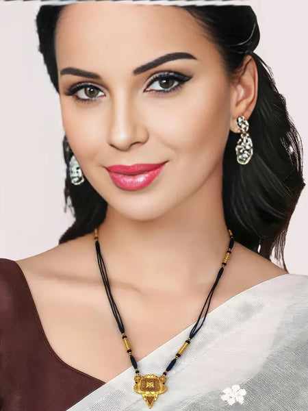 Regal Dual-Strand Black Bead Mangalsutra with Antique Pendant