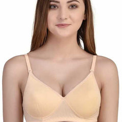 Women Beige Full Coverage Lightly Padded Bra - My Vastra