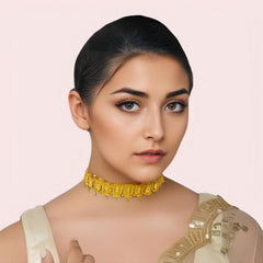 Golden Petal Embossed Festive Choker Necklace