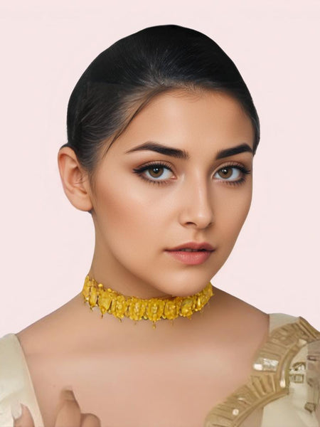 Golden Petal Embossed Festive Choker Necklace