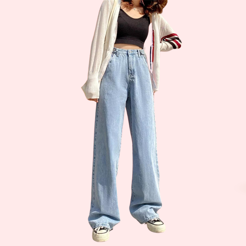 Women's Stylish High Waist Wide Leg Straight Jeans - My Vastra