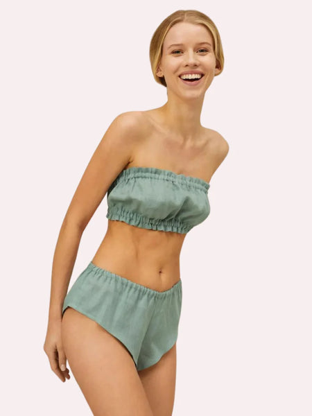 French Daina Organic Cotton Ruffled Bandeau & Vintage Knickers Set