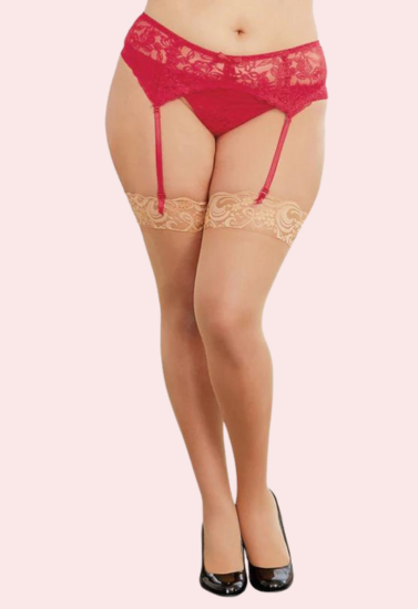 Sultry Red Lace Plus Size Suspender Garter Belt - My Vastra
