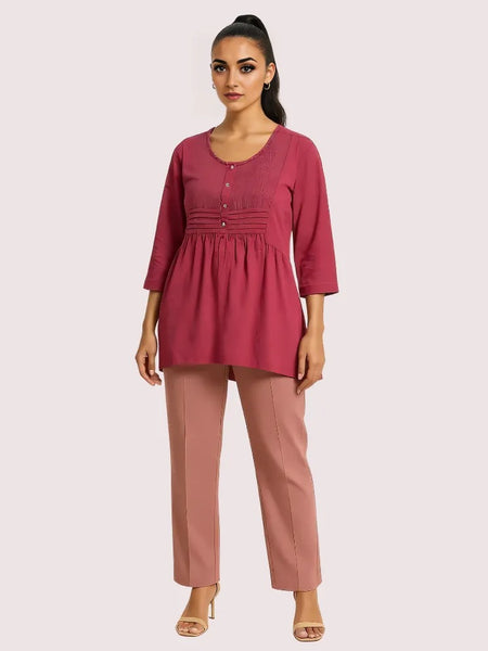 Rosewood Pintuck Pleated Cotton Top