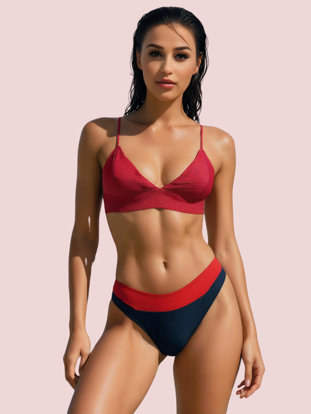 Sporty V-Neck Bralette Bikini Topa with Thin Straps (Top Only)