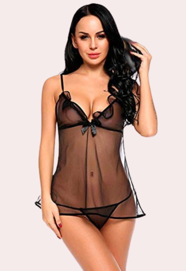 Seductive Sheer Babydoll in Black - My Vastra