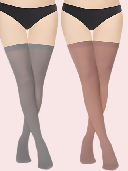 Classic Sheer Stockings – Pack of 2 (Grey & Nude Shades)
