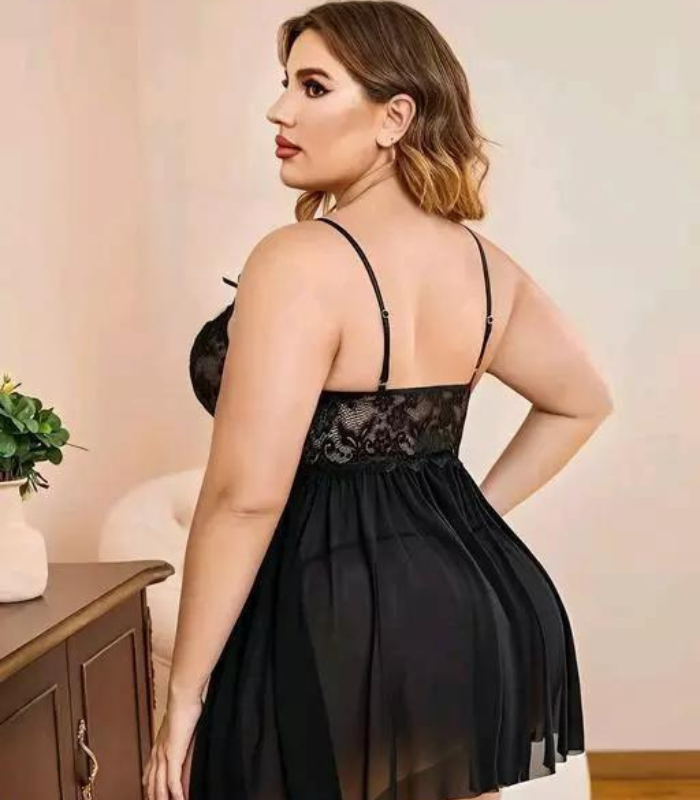 French Daina Lace and Mesh Babydoll Nightwear - My Vastra