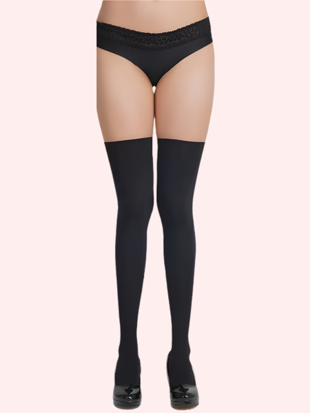 Classic Opaque Thigh-High Stockings Pack of 2 – Black & White Stay-Up Hosiery
