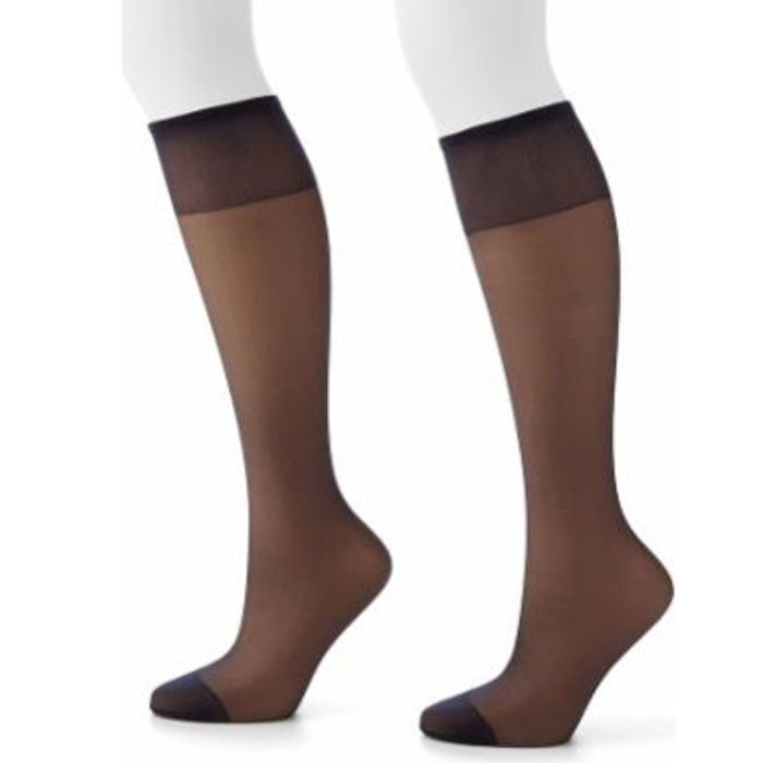 3 Pairs Gentle Brown Sheer Toe Knee High Stockings - My Vastra