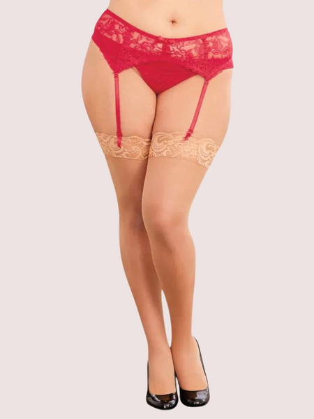 Sultry Red Lace Plus Size Suspender Garter Belt