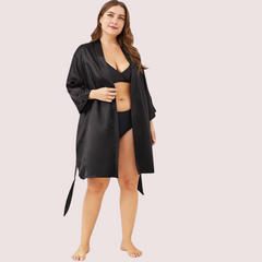 5XL-6XL Black Japanese Silk Satin Robe - My Vastra