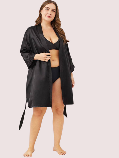5XL-6XL Black Japanese Silk Satin Robe - My Vastra
