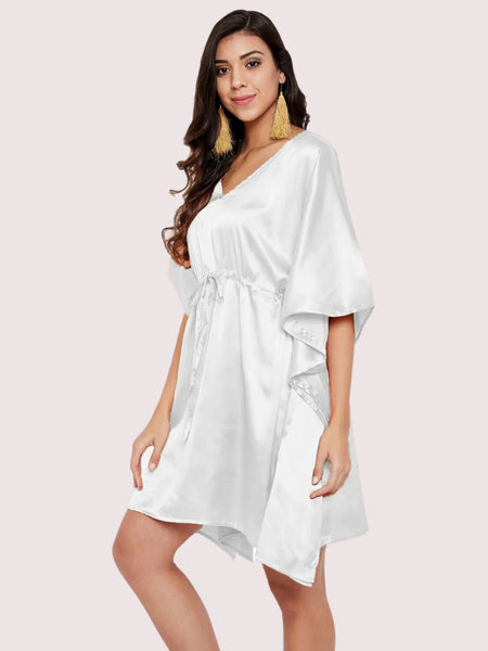 5XL - 6XL White Silk Satin Maxi Gown - My Vastra