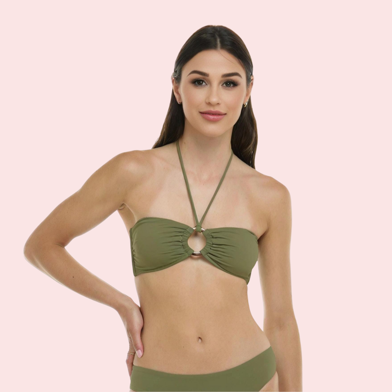 Olive Chic O-Ring Convertible Bandeau Bikini Topa (Top Only)