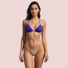 Ruffle Trimmed Halter Triangle Bikini Topa in Vibrant Royal Blue (Top Only)