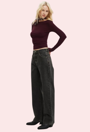 Women's Loose Straight Jeans in Smokey Black Denim - My Vastra