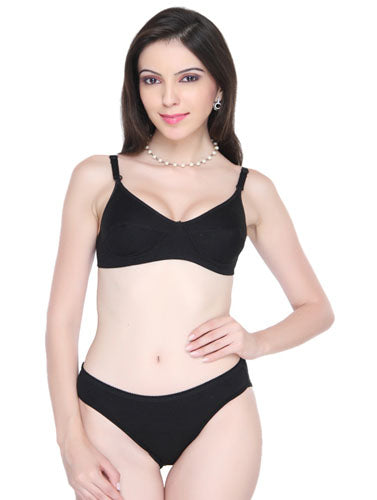 Women’s Classic Smooth Black Bra And Panty Set - My Vastra