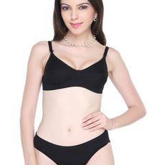 Women’s Classic Smooth Black Bra And Panty Set - My Vastra