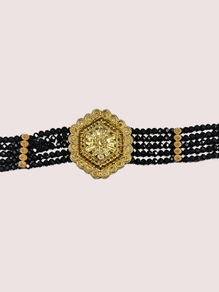 Majestic Noir Hexa Pendant Necklace with Black Crystal Beads