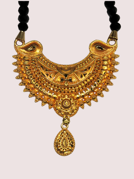 Traditional Crescent Pendant Long Mangalsutra with Gold-Toned Beads