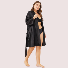 5XL-6XL Black Japanese Silk Satin Robe - My Vastra
