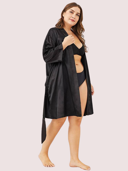 5XL-6XL Black Japanese Silk Satin Robe - My Vastra