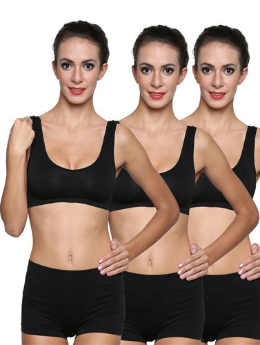 3-Pack Scoop Neck Black Sports Bra Boyshort Set - My Vastra