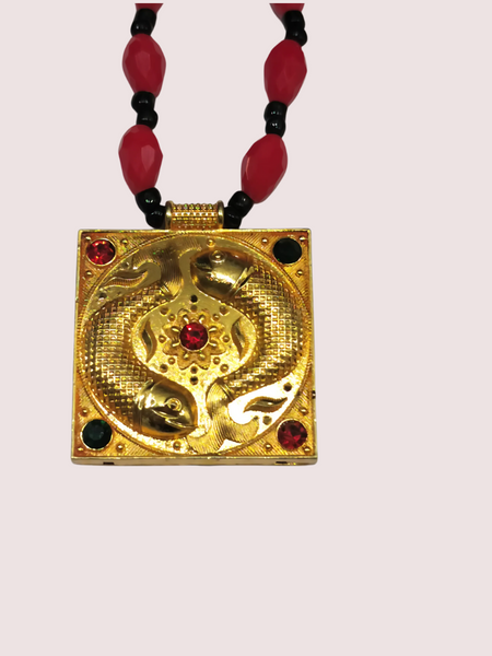 Royal Red Beaded Temple Pendant Necklace