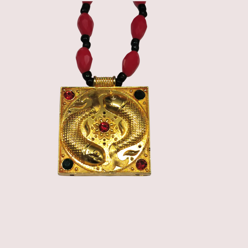 Royal Red Beaded Temple Pendant Necklace