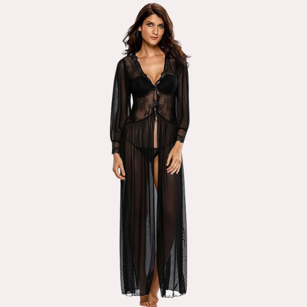 Romantic Sheer Elegance Black Nightgown - My Vastra