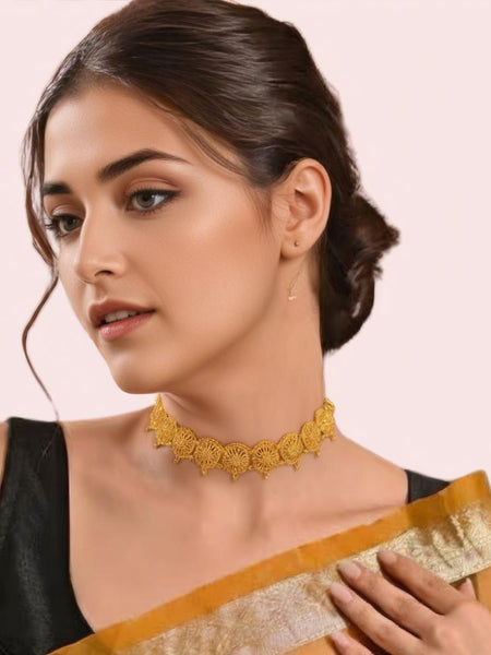 Antique Lotus Bloom Gold-Plated Choker Necklace