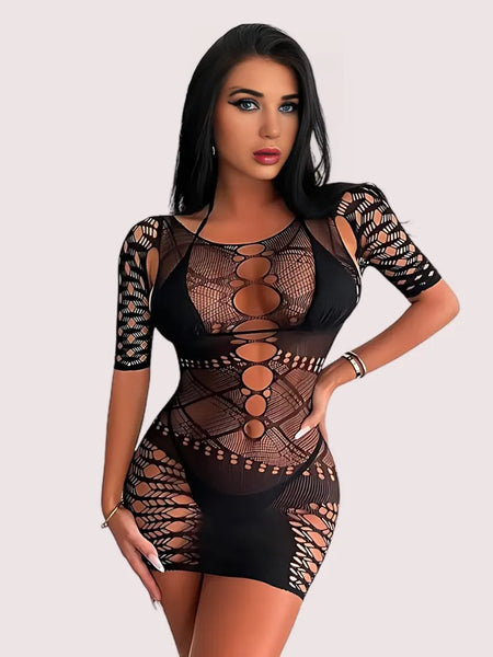 “Midnight Web Cutout Mini Bodystocking”