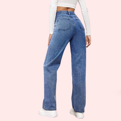 High Waisted Washed Straight Leg Jeans for Women - My Vastra