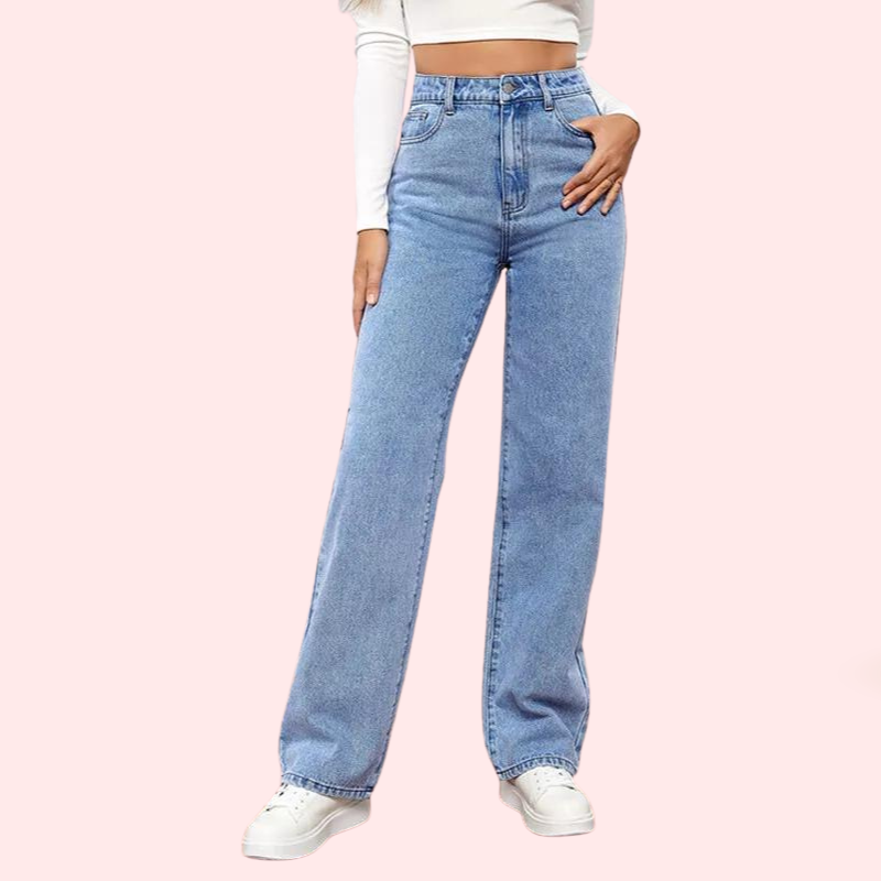 Women's Fashionable Washed High Waist Straight Jeans - My Vastra