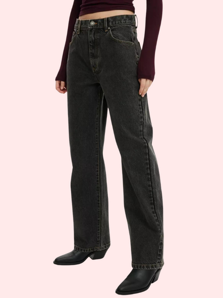 Women's Loose Straight Jeans in Smokey Black Denim - My Vastra