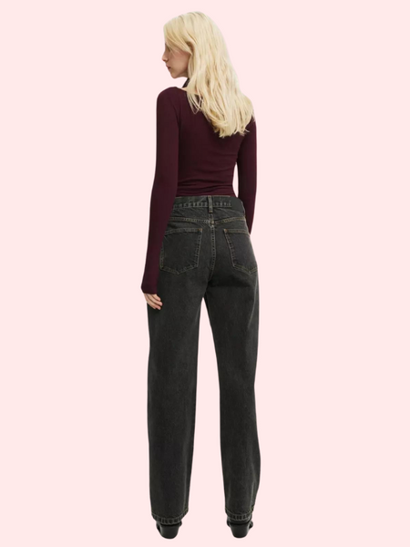 Women's Loose Straight Jeans in Smokey Black Denim - My Vastra
