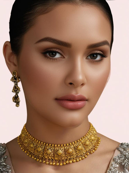 Imperial Kundan Antique Gold-Plated Bridal Choker Necklace