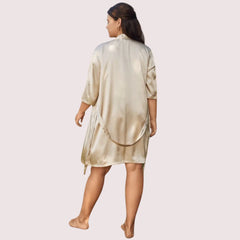 5XL-6XL Beige Silk Satin Robe - My Vastra