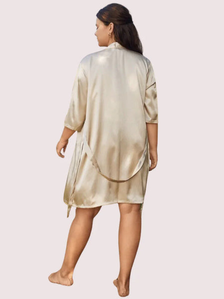 5XL-6XL Beige Silk Satin Robe - My Vastra