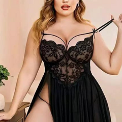 French Daina Lace and Mesh Babydoll Nightwear - My Vastra