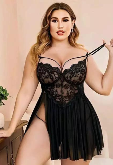 French Daina Lace and Mesh Babydoll Nightwear - My Vastra