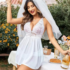Bridal White Lace & Sheer Babydoll Nightwear - My Vastra