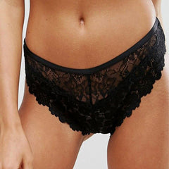 SANS COMPLEXE Black Floral Lace High Waist Thong - My Vastra