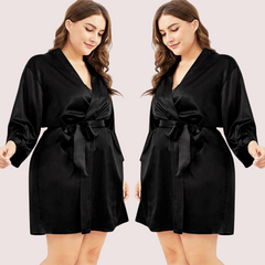 5XL-6XL Black Japanese Silk Satin Robe - My Vastra