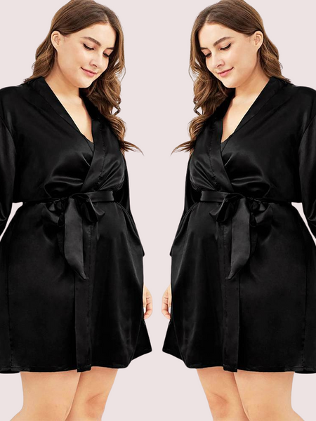 5XL-6XL Black Japanese Silk Satin Robe - My Vastra