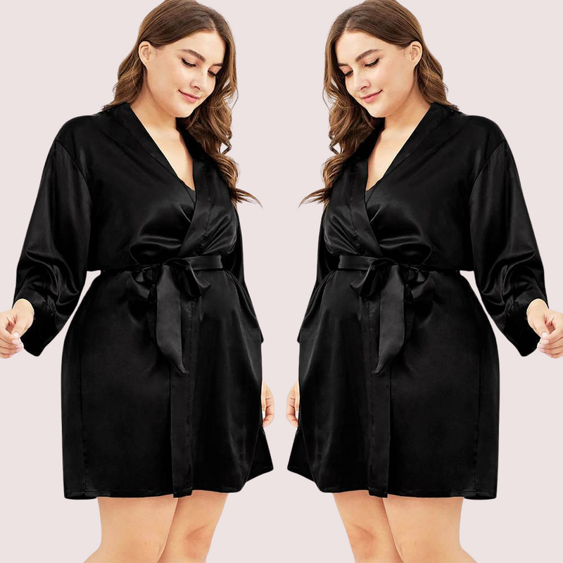 5XL-6XL Black Japanese Silk Satin Robe - My Vastra